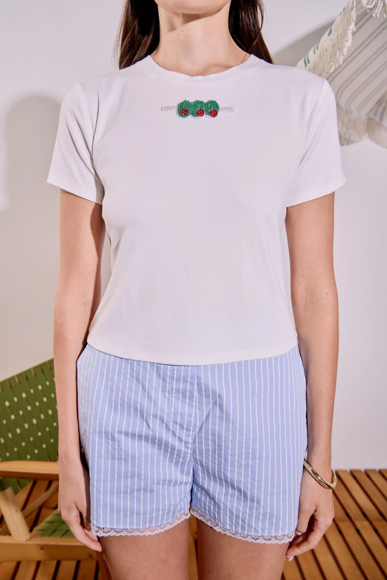English Factory Beaded Olive Baby Tee
