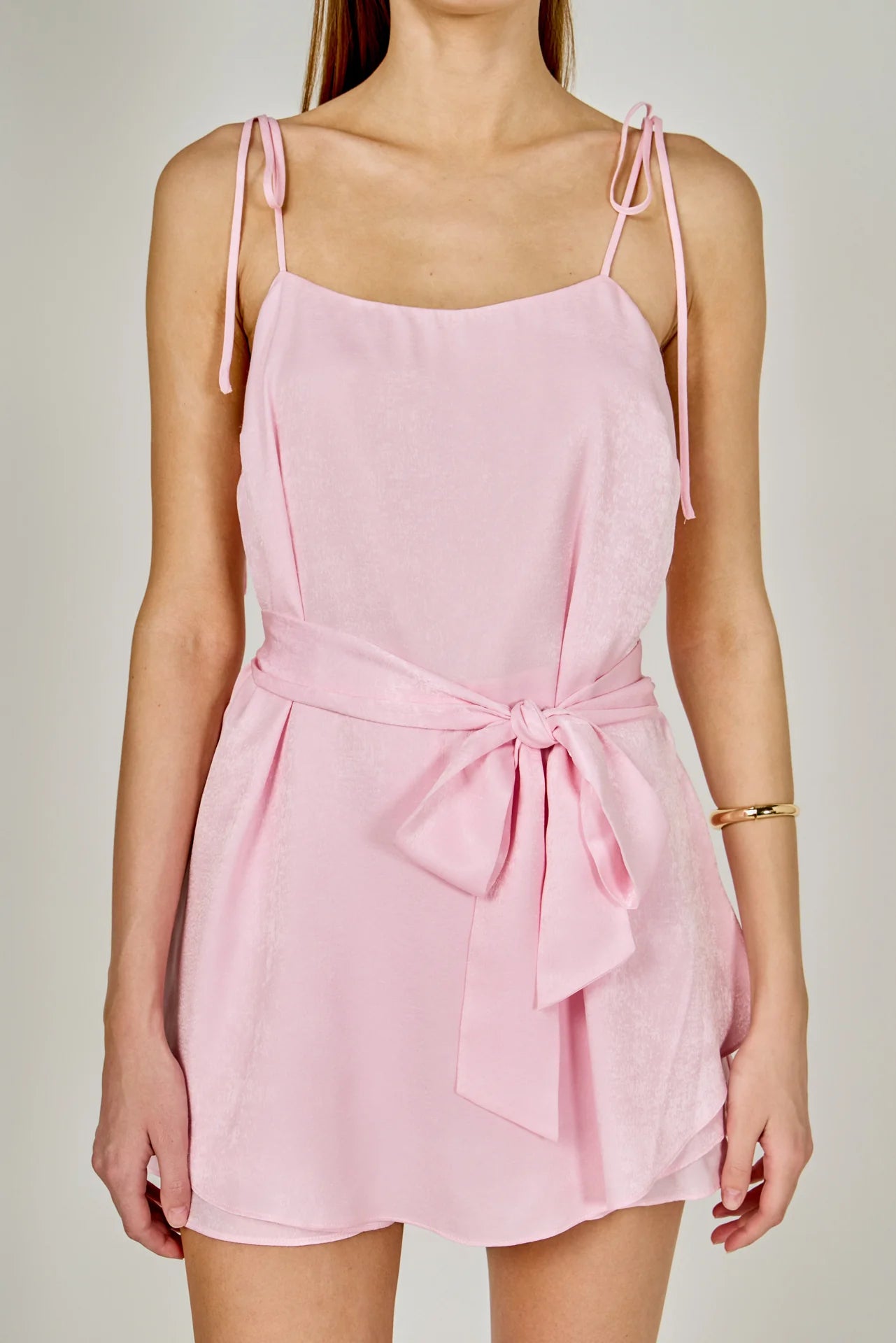 Endless Rose Spaghetti Tie Belted Romper Dress