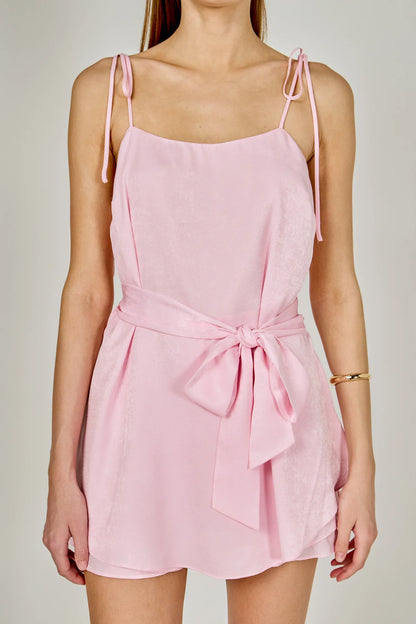 Endless Rose Spaghetti Tie Belted Romper Dress