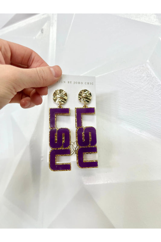 Handmade LSU Acrylic Earrings-Earrings-KCoutureBoutique, women's boutique in Bossier City, Louisiana