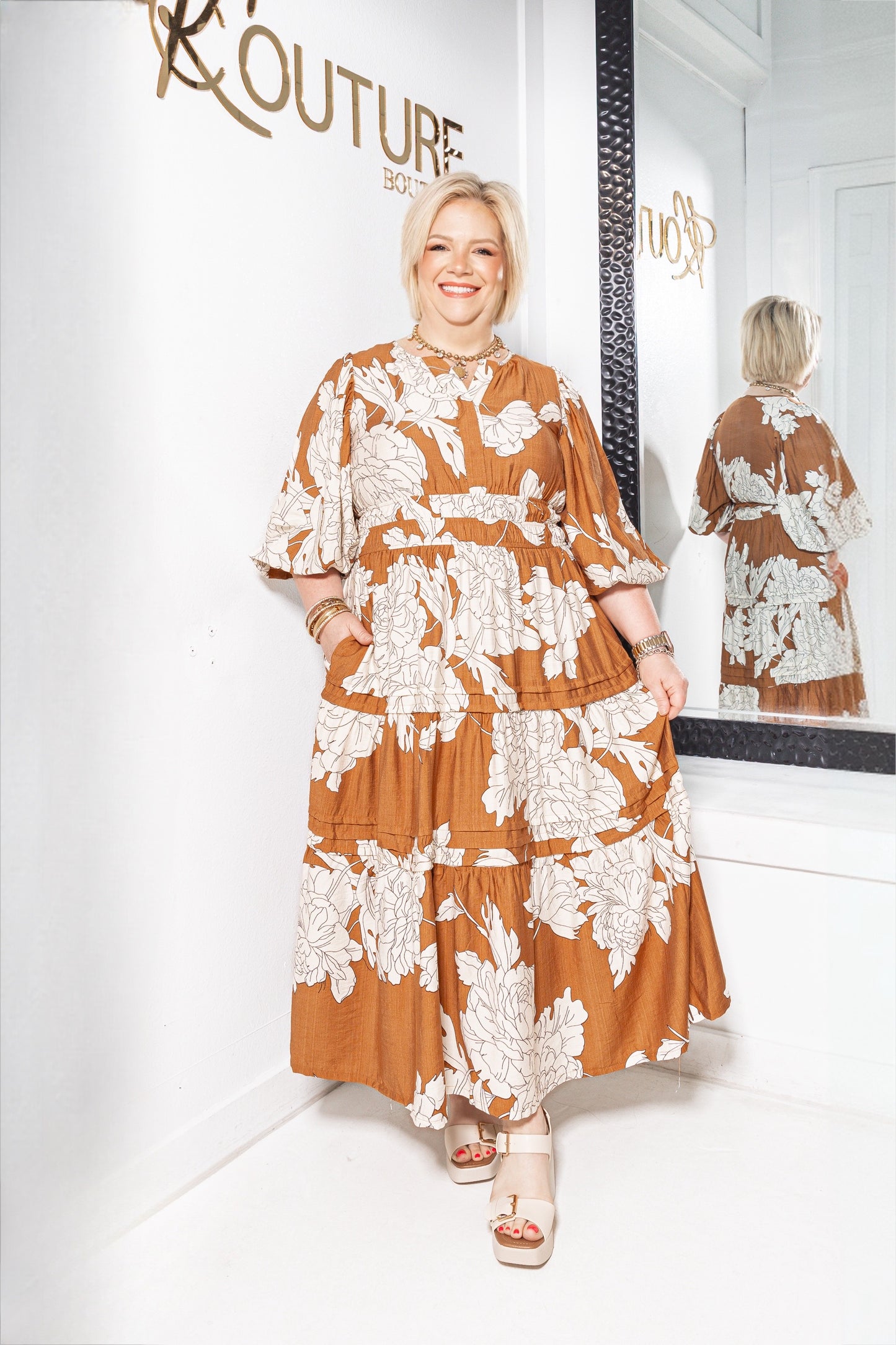 Harvest Petals Tiered Floral Midi Dress