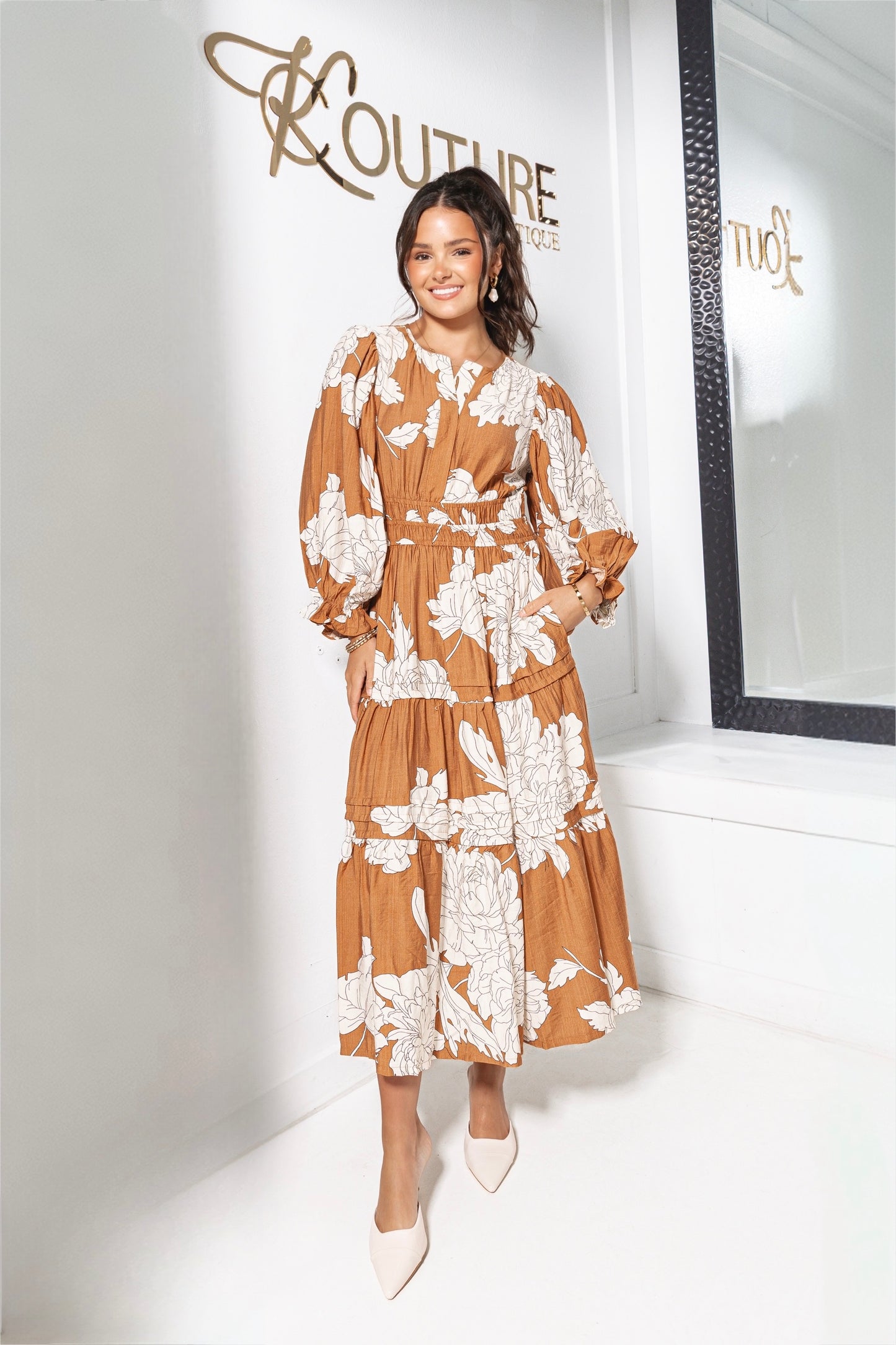 Harvest Petals Tiered Floral Midi Dress