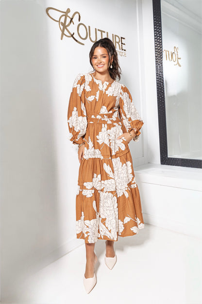 Harvest Petals Tiered Floral Midi Dress