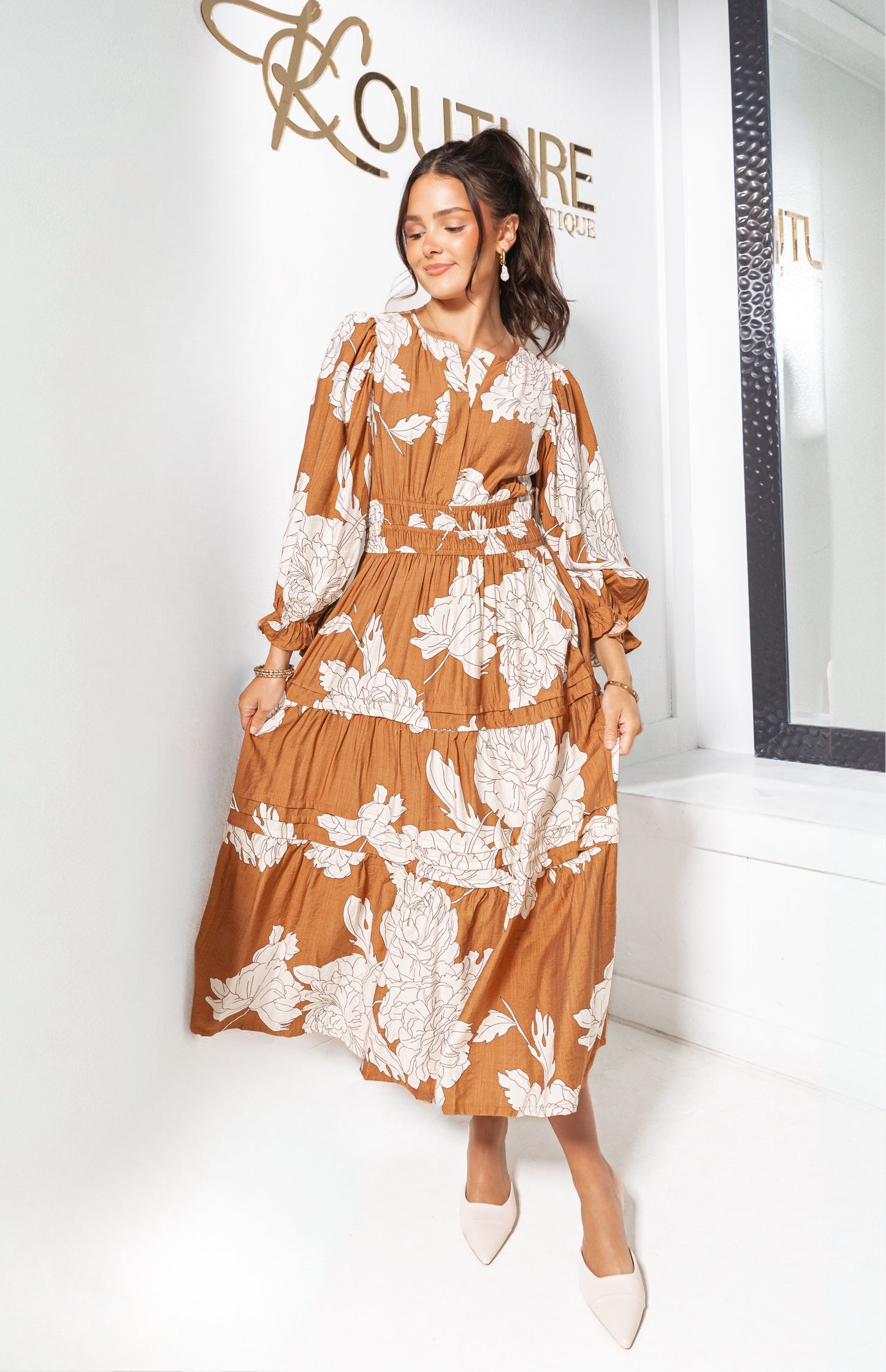 Harvest Petals Tiered Floral Midi Dress