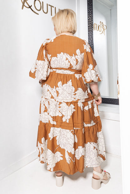 Harvest Petals Tiered Floral Midi Dress