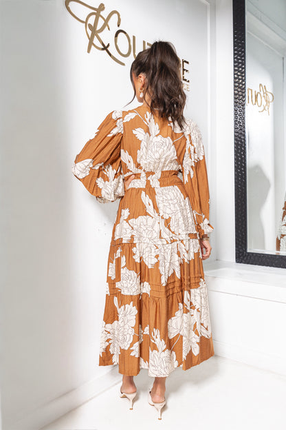Harvest Petals Tiered Floral Midi Dress