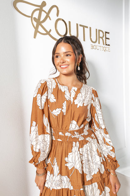 Harvest Petals Tiered Floral Midi Dress