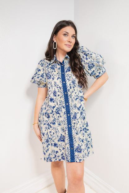 Heirloom Florals Button Down Mini Dress