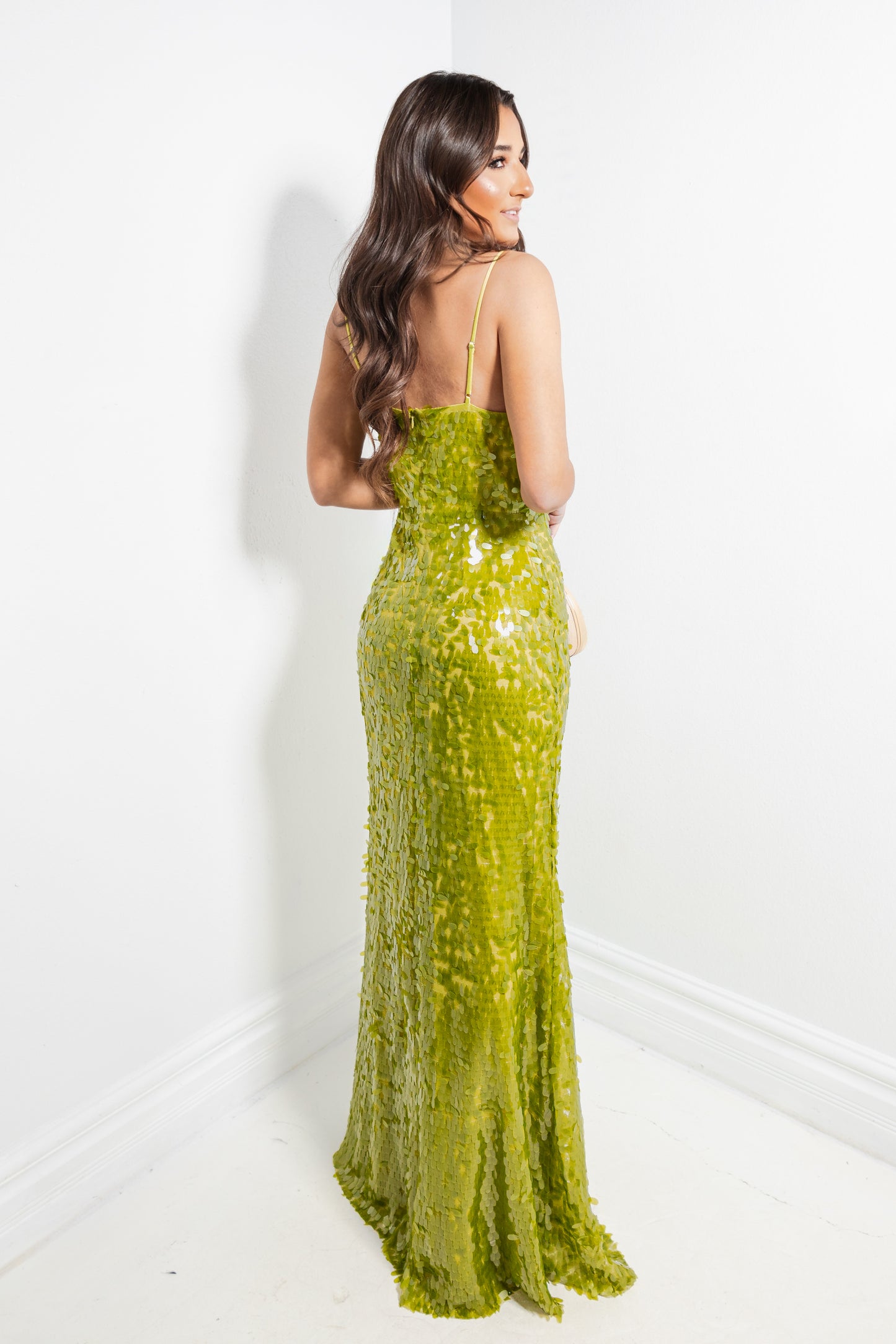 High Society Chartreuse Sequin Gown