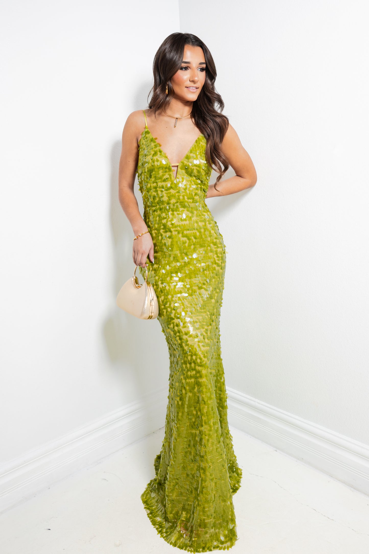 High Society Chartreuse Sequin Gown