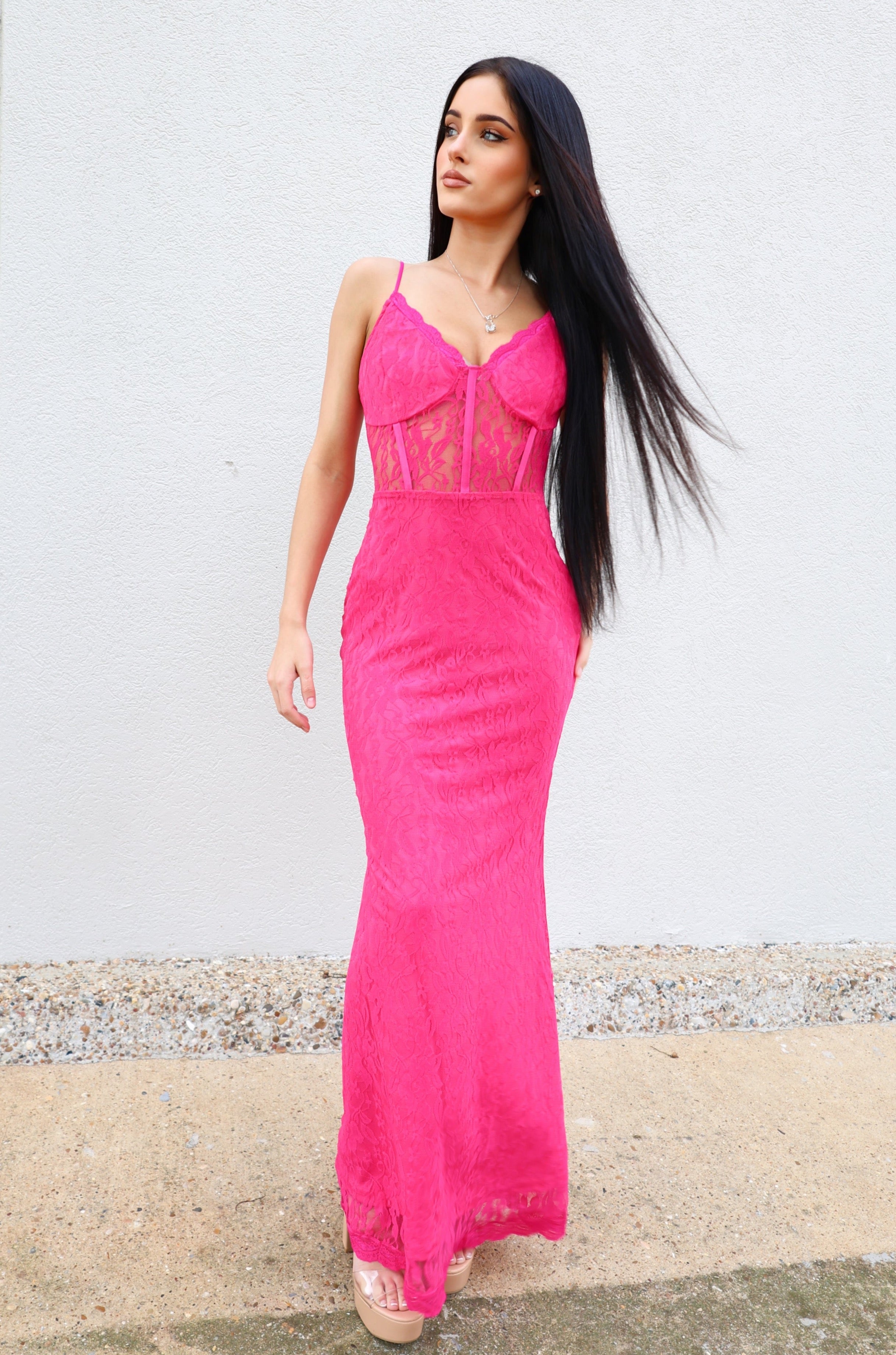 Hot Pink Lace Maxi Dress