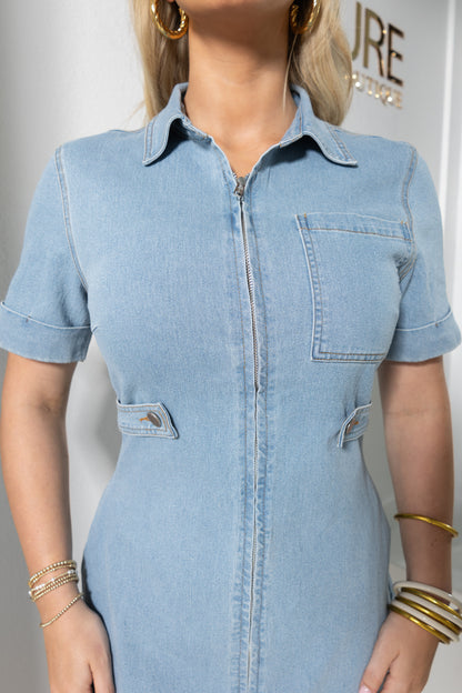 Howdy Honey Zip Up Denim Mini Dress