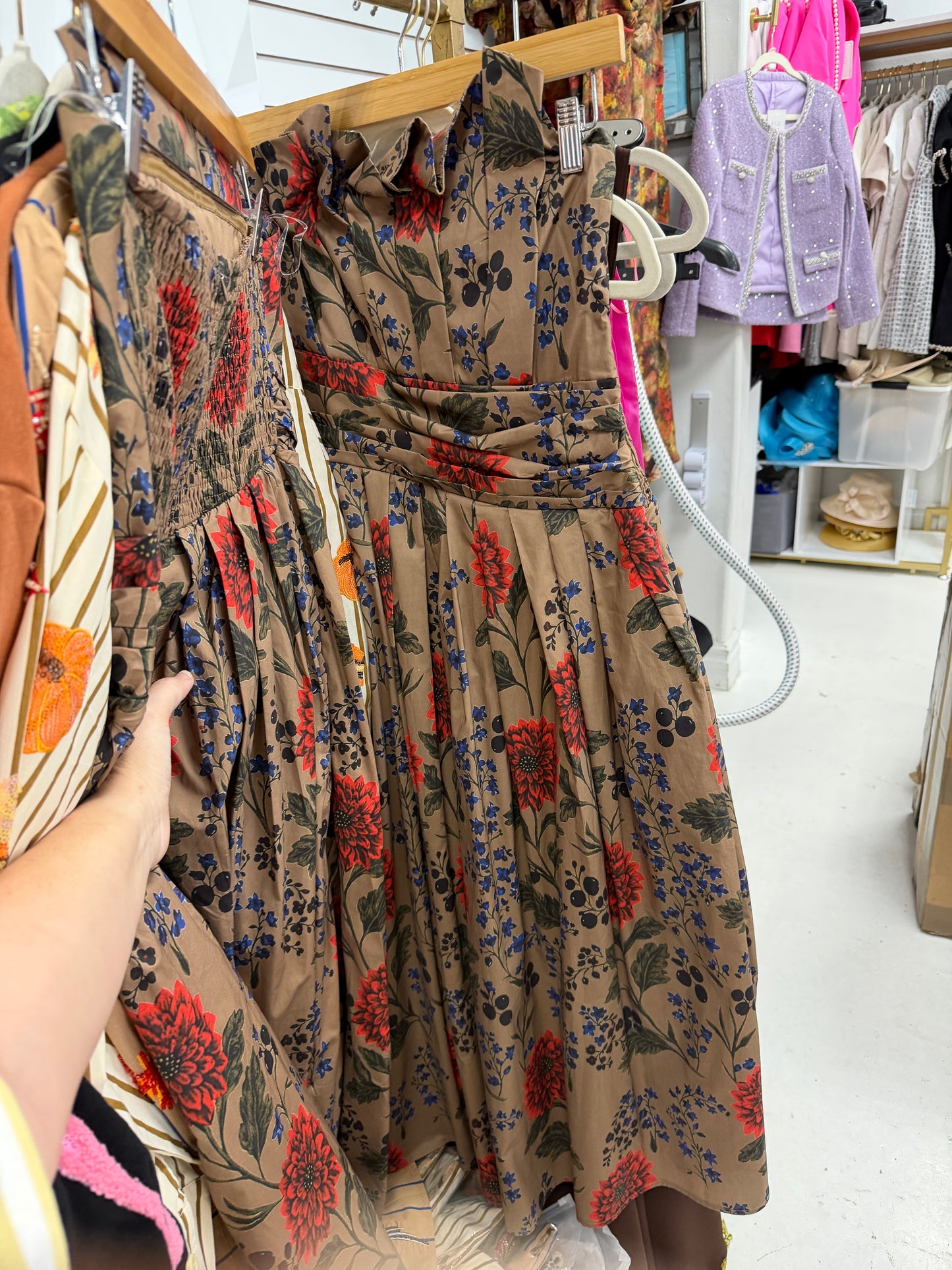 Autumn Pleats Strapless Midi Dress
