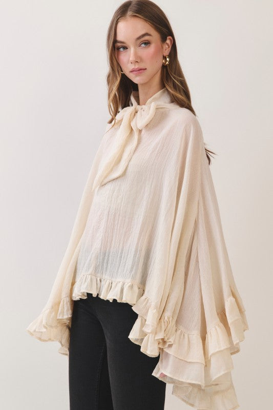 Soft Spoken Ruffle Poncho Top