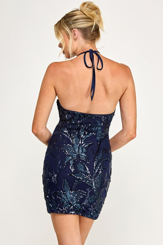 Guest List Sequin Halter Mini Dress