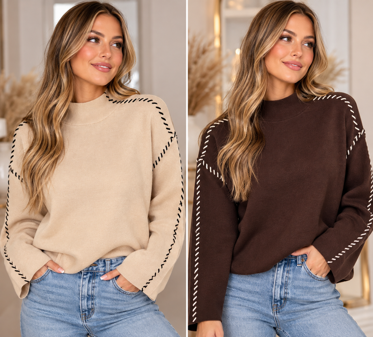 Stitch By Stitch Mock Neck Sweater