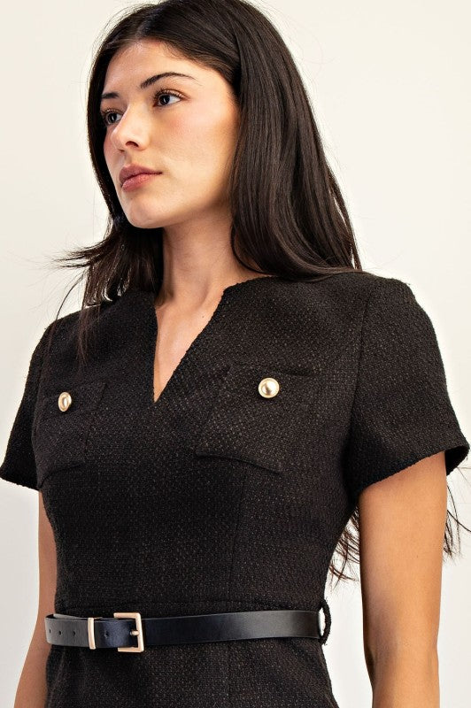 Boardroom Chic Jacquard Belted Top