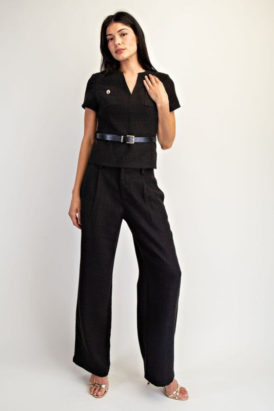 Boardroom Chic Jacquard Wide Leg Pants