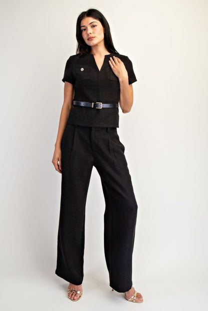 Boardroom Chic Jacquard Wide Leg Pants