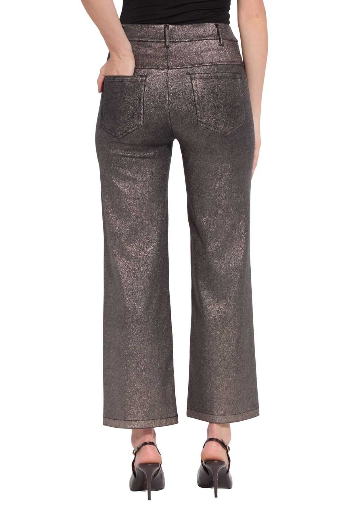 Lysse Metallic Coated High Waist Wide Leg Pull-On Jeans