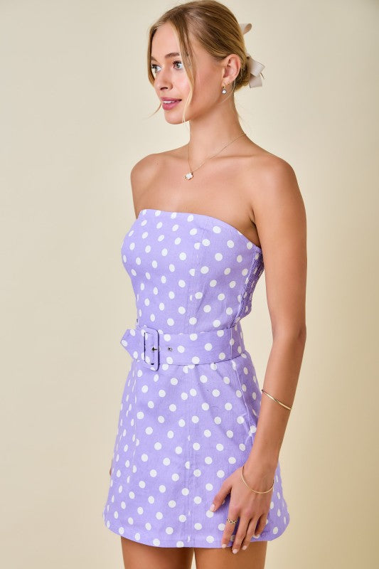 Lavender Love Polka Dot Denim Mini Dress