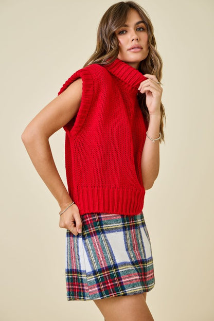 Ruby Red Cropped Turtleneck Sweater Vest