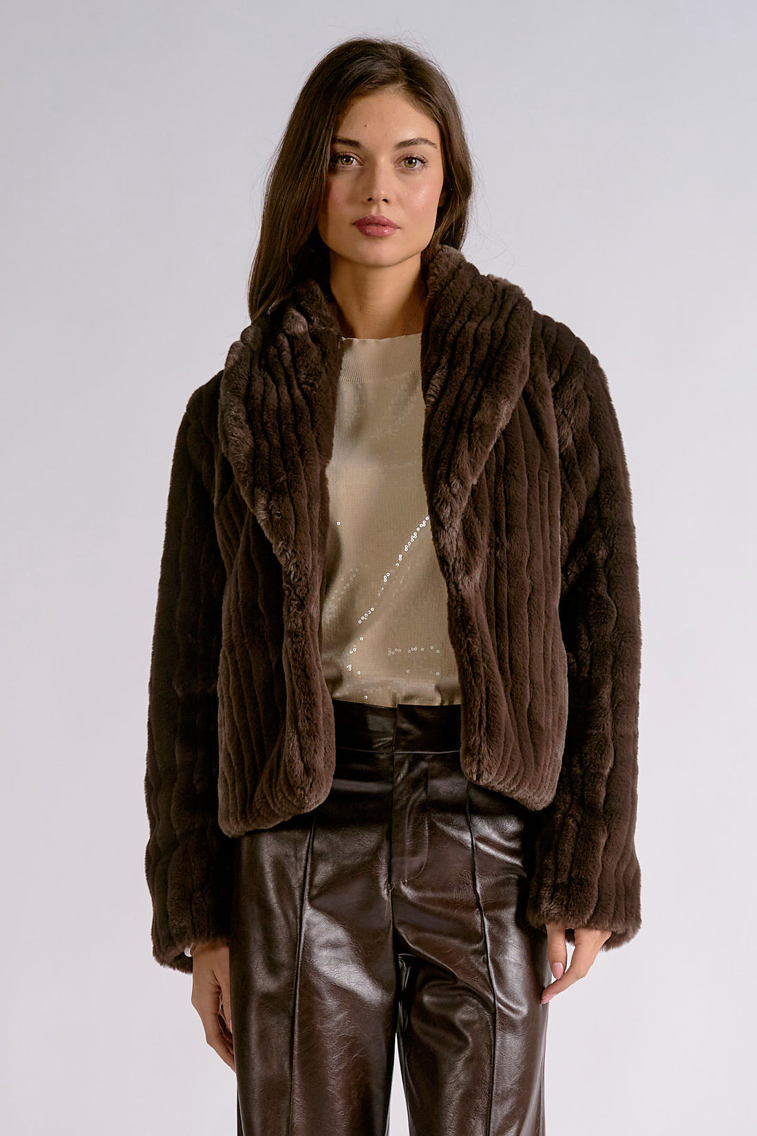 Elan Espresso Luxe Faux Fur Jacket