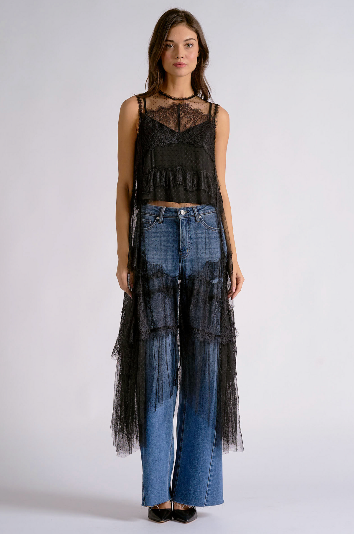 Elan Midnight Romance Lace Duster Top
