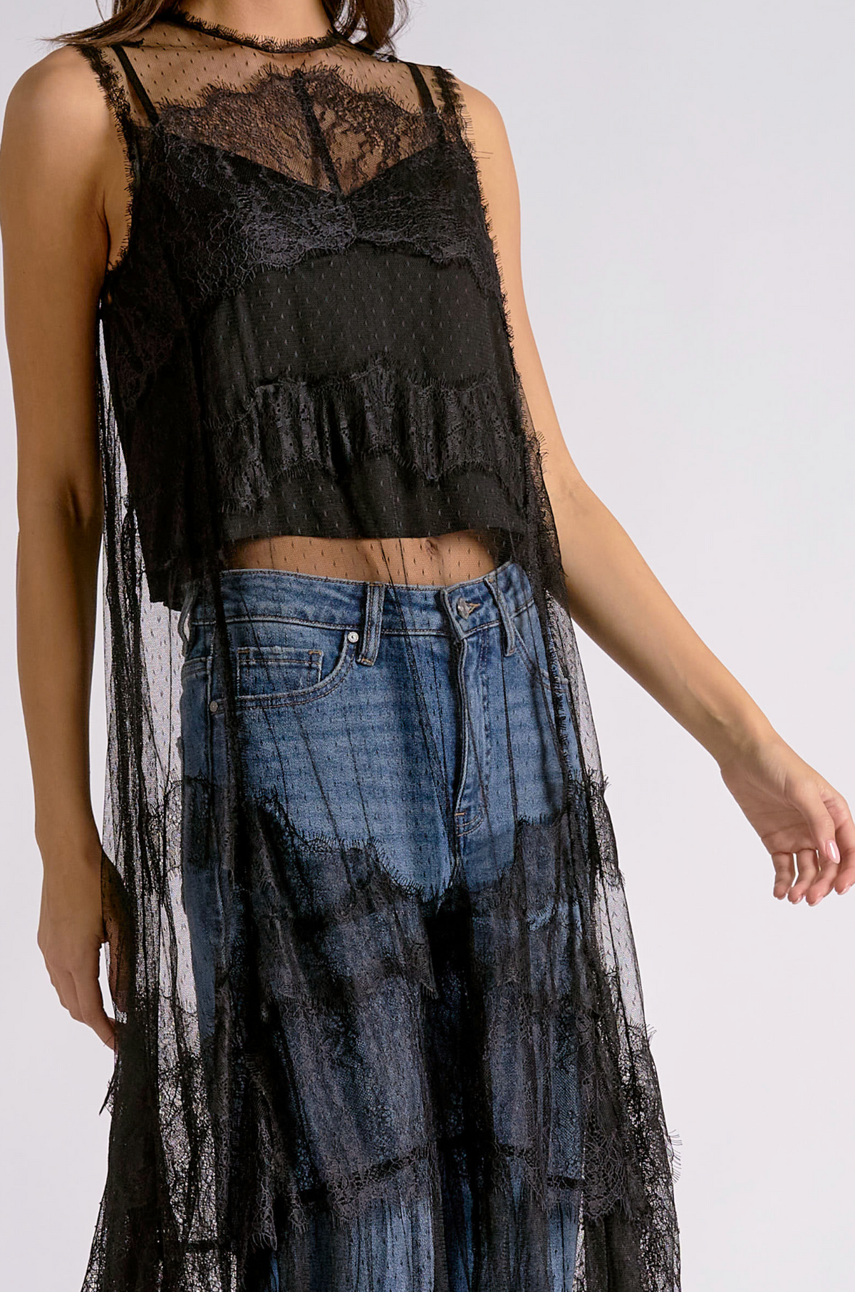 Elan Midnight Romance Lace Duster Top