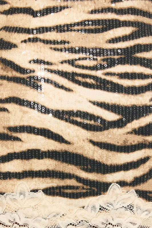 Wild Side Sequin Tiger Print Lace Mini Skirt