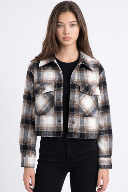 Sutton Plaid Cropped Button-Front Jacket