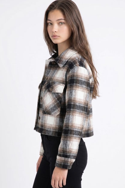 Sutton Plaid Cropped Button-Front Jacket