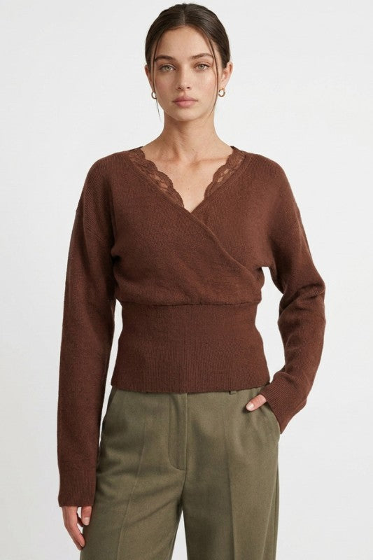 Romantic Touch Lace Trim Wrap Sweater