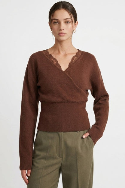 Romantic Touch Lace Trim Wrap Sweater