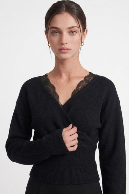 Romantic Touch Lace Trim Wrap Sweater