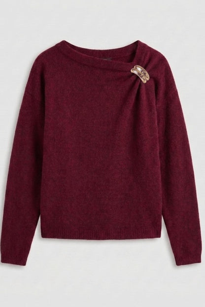 Gilded Elegance Gold Accent Boat Neck Sweater