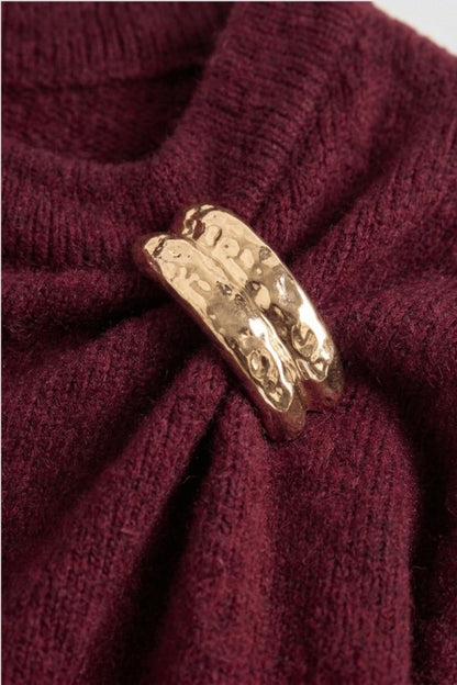 Gilded Elegance Gold Accent Boat Neck Sweater
