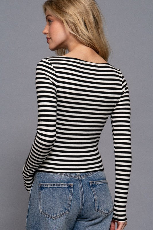 Everyday Chic Striped Boat Neck Ribbed Top