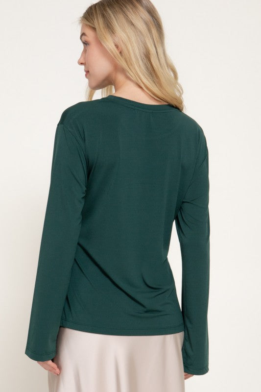 Evergreen Elegance Ruched Side Tie Knit Top