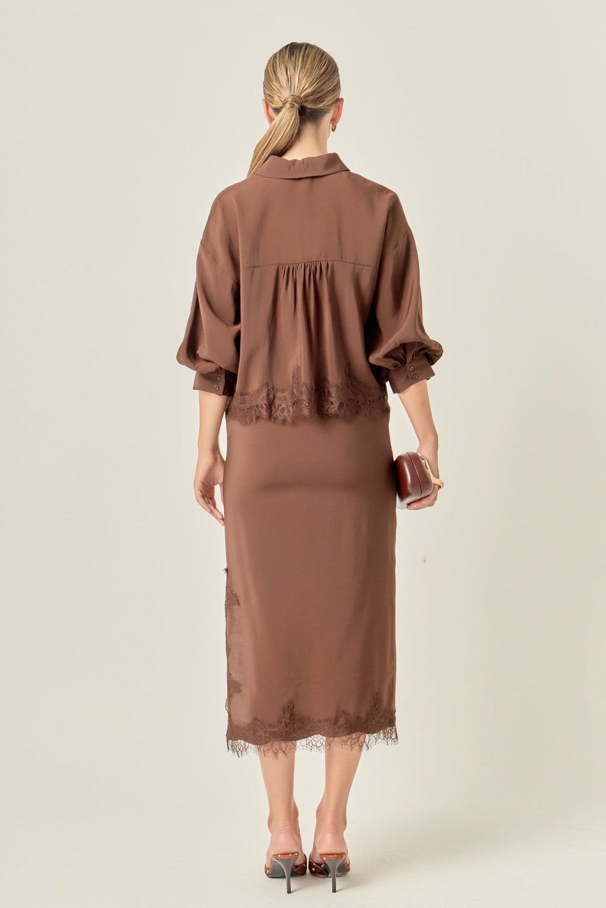 English Factory Lace Hem Button-Up Blouse