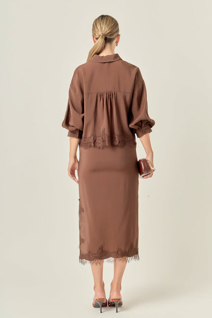English Factory Lace Hem Button-Up Blouse