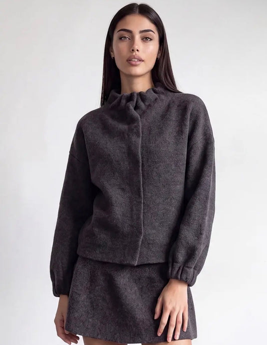 The Sutton Gathered Neck Knit Jacket