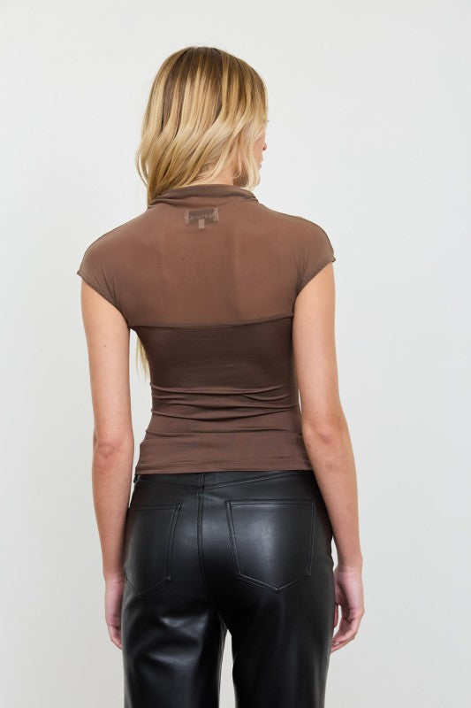 Sienna Sheer Mesh Ruched Cap Sleeve Top