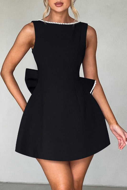 Rosalie Pearl Bow Mini Dress