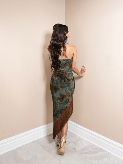 Rustic Velvet Fringe Dress