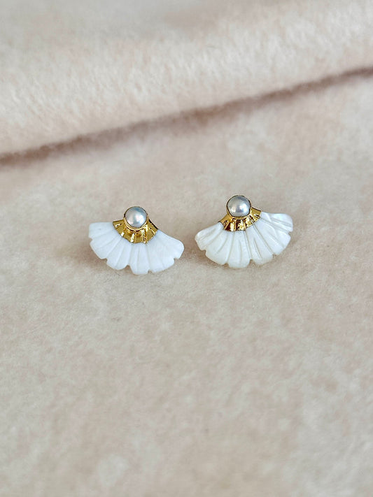 Mother of Pearl Fan Earring Stud