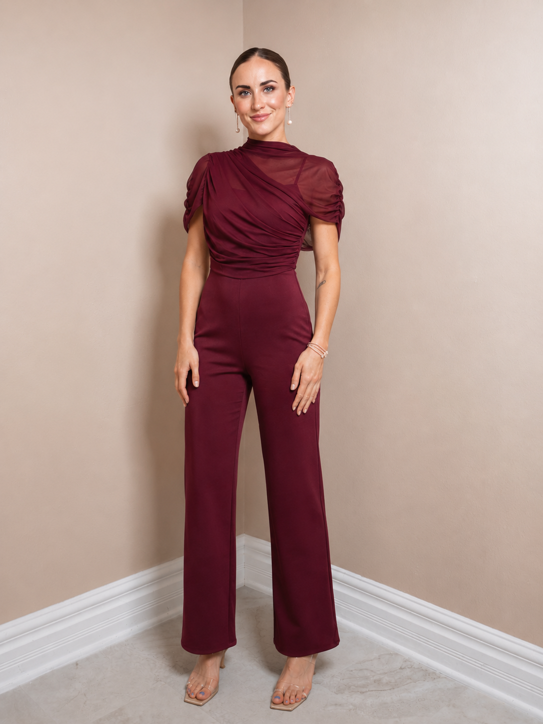 After Hours Mesh Draped Jumpsuit