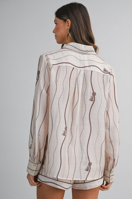 Sandstone Chic Wavy Stripe Button Down Top