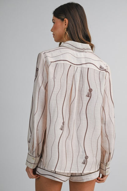 Sandstone Chic Wavy Stripe Button Down Top