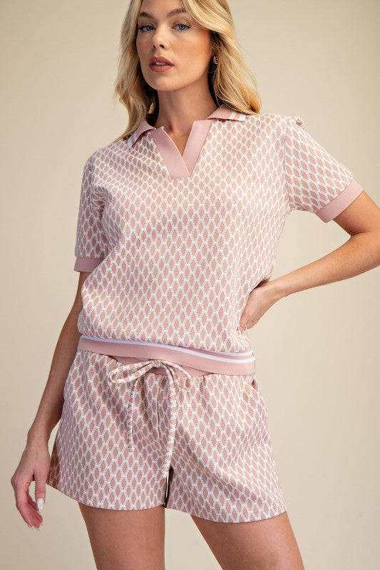 Blush Motion Collared Knit Top
